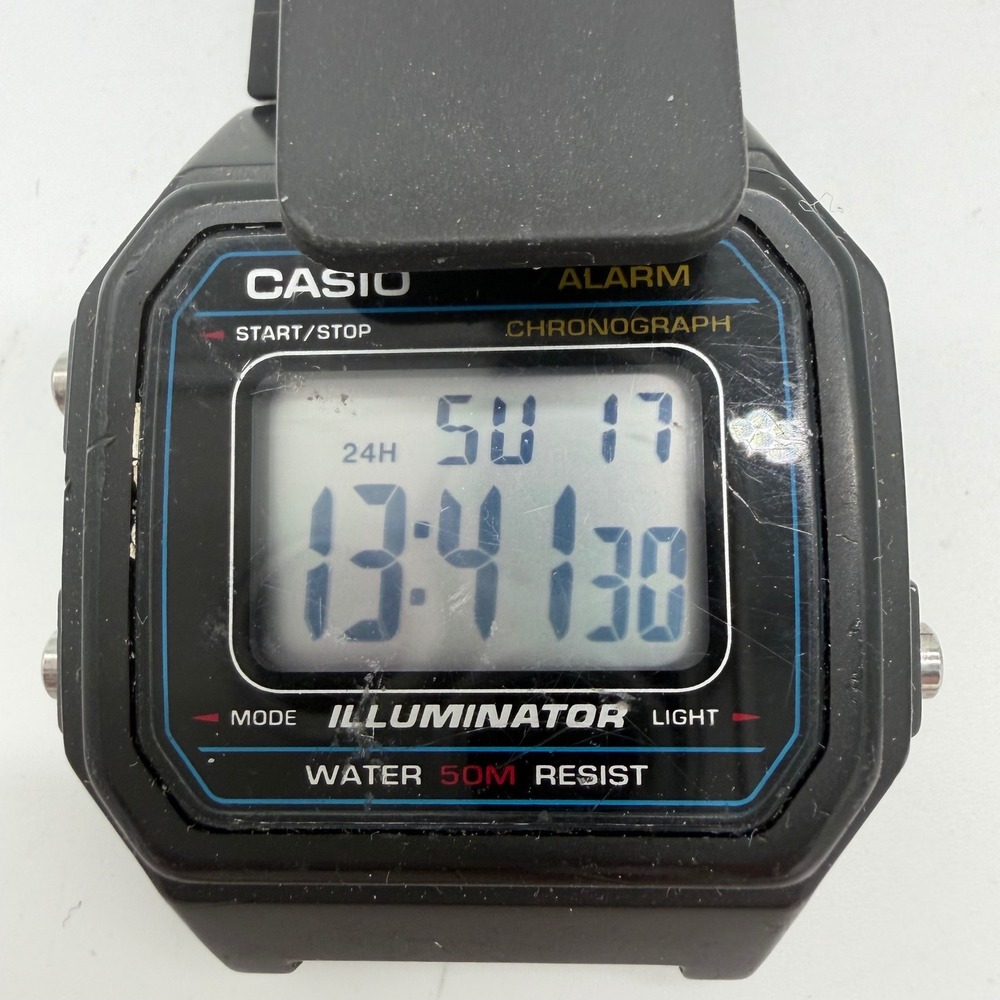 Casio Illuminator W-217H Digital Watch Black 50M Chronograph Needs Band Fix